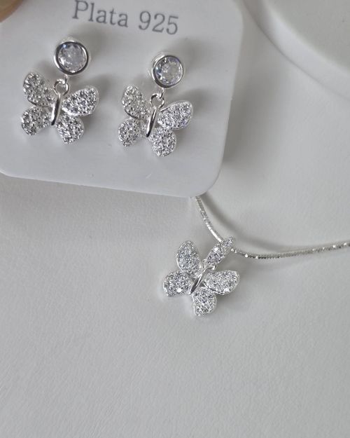 Conjunto mariposa cubic blanco aros más dije