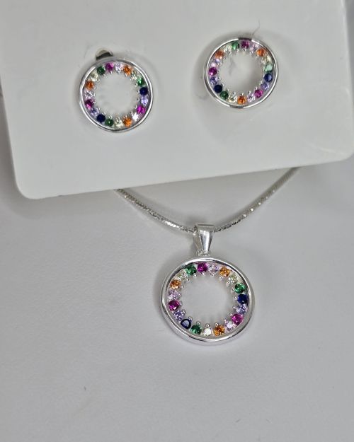 Conjunto aros más dije circular colores cubic