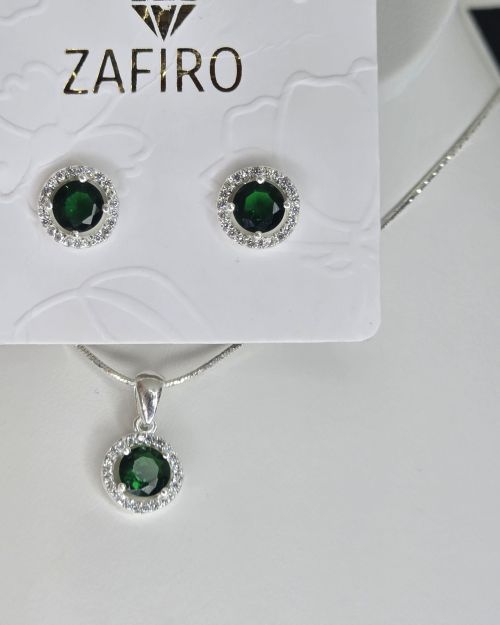 Conjunto cubic verde cristal aros más dije