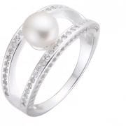 Anillo abierto con perla y microcubics