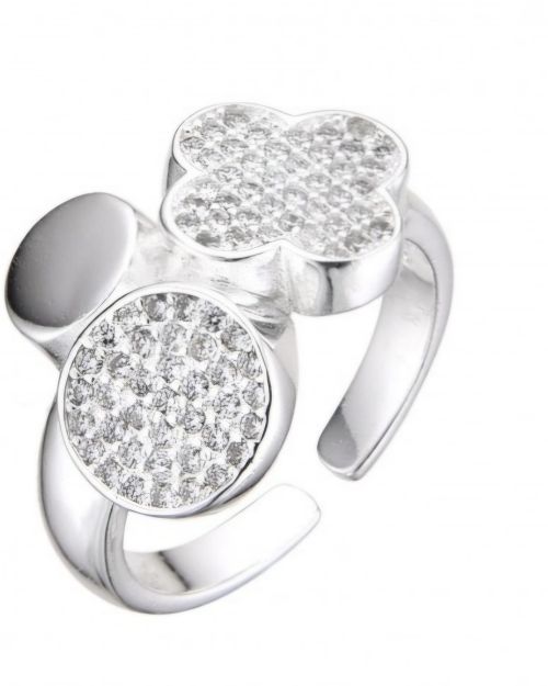 Anillo trebol circulos de Plata con brillo regulable