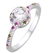 Anillo con cubic circular y colores pasteles de Plata