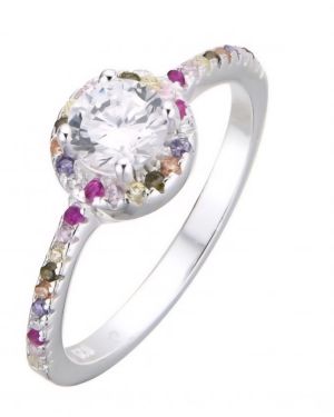 Anillo con cubic circular y colores pasteles de Plata