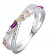 Anillo de Plata cruzado con cubics pasteles