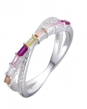 Anillo de Plata cruzado con cubics pasteles