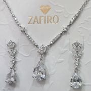 Conjunto gota plata rodinada cadena más aros