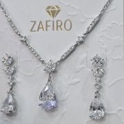Conjunto gota plata rodinada cadena más aros