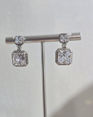 Zarcillos importados cuadrados plata rodinada