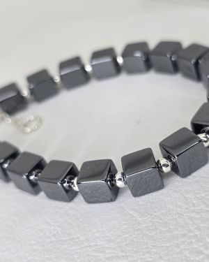 Pulsera cristal grande hematite con plata UNISEX