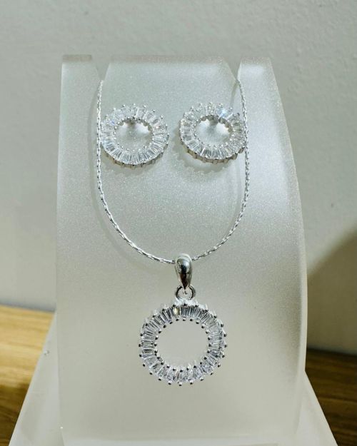 Conjunto circular calado cubic aro más dije Plata925