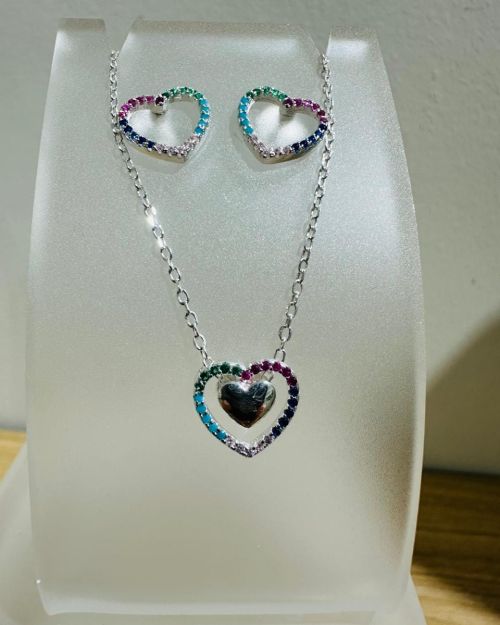 Conjunto corazón con cadena incluida de colores