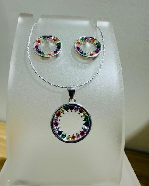 Conjunto colores calado circular aros y dije