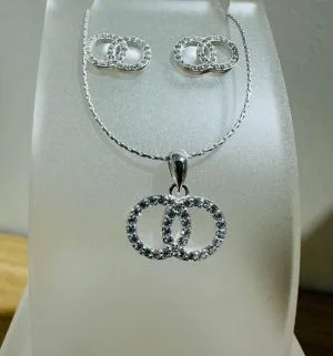 Conjunto aro y dije doble circulo calado Plata925