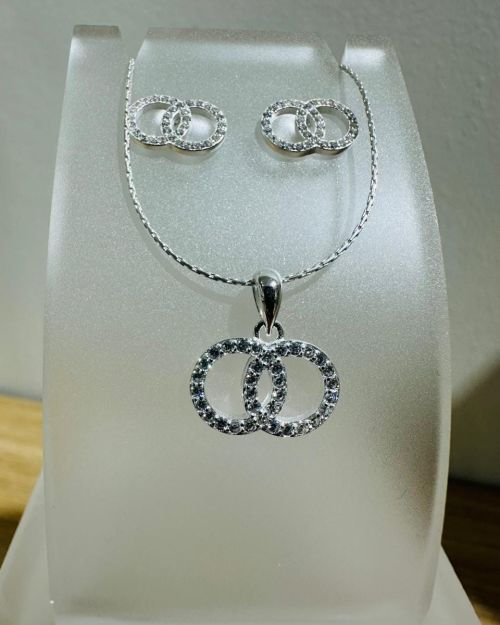 Conjunto aro y dije doble circulo calado Plata925