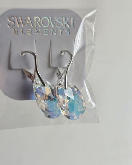 Aros cristal swarovski aurora boreal gota con cierre importado plata