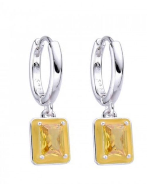 Huggie con circon cuadrado 12mm amarillo plata