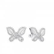 Zarcillos grandes de mariposa pasantes con brillo Plata 925