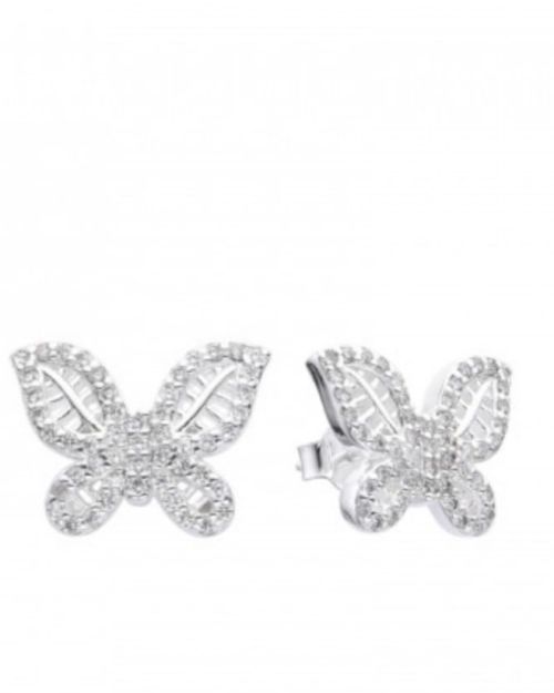 Zarcillos grandes de mariposa pasantes con brillo Plata 925