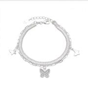 Pulsera doble tenis brillo con cadena y dijes mariposa Plata 925