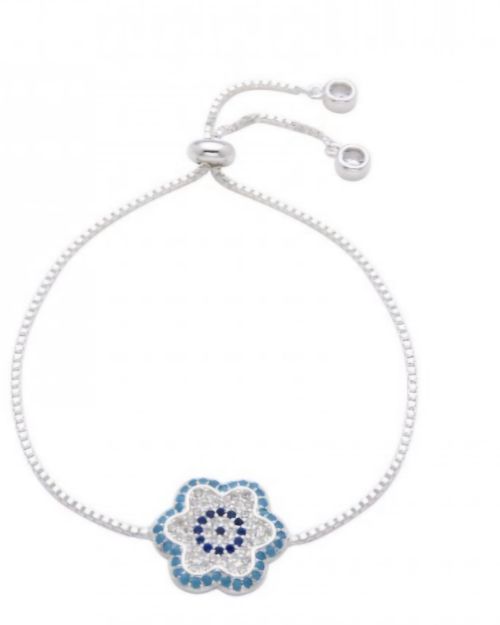 Pulsera regulable ojo protector con cubic finalizador Plata