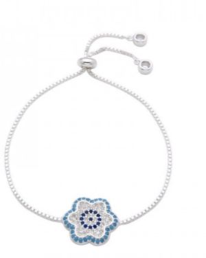 Pulsera regulable ojo protector con cubic finalizador Plata