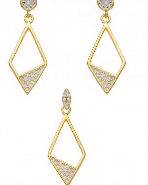 conjunto de rombo aros y dije plata gold