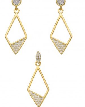 conjunto de rombo aros y dije plata gold