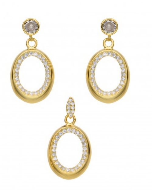 Conjunto dorado aros más dije plata con baño gold