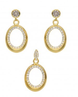 Conjunto dorado aros más dije plata con baño gold