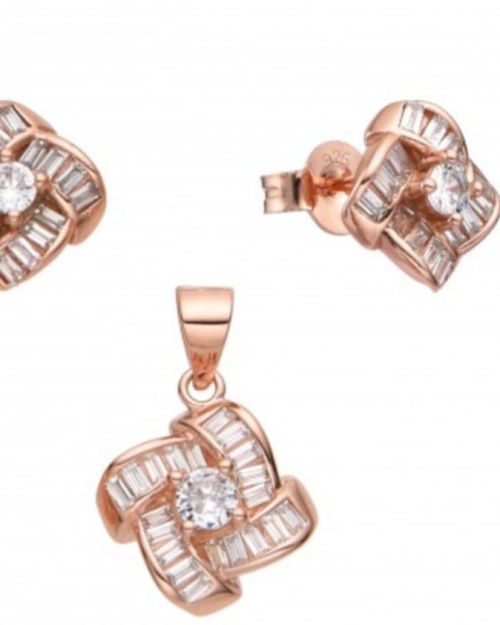 Conjunto aros más dije Plata rosé