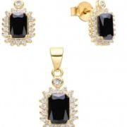Conjunto cuadrado GOLD aros y dije con cubic negro