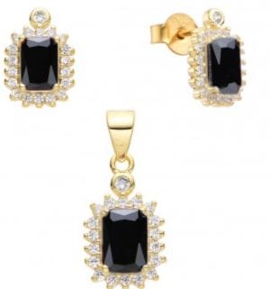 Conjunto cuadrado GOLD aros y dije con cubic negro