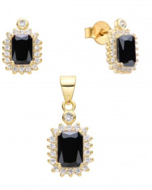 Conjunto cuadrado GOLD aros y dije con cubic negro