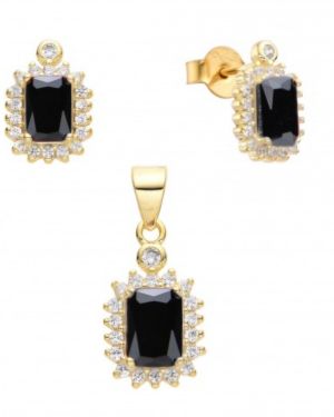 Conjunto cuadrado GOLD aros y dije con cubic negro