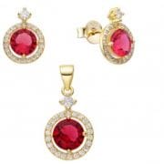 Conjunto aros más dije GOLD cubic rojo
