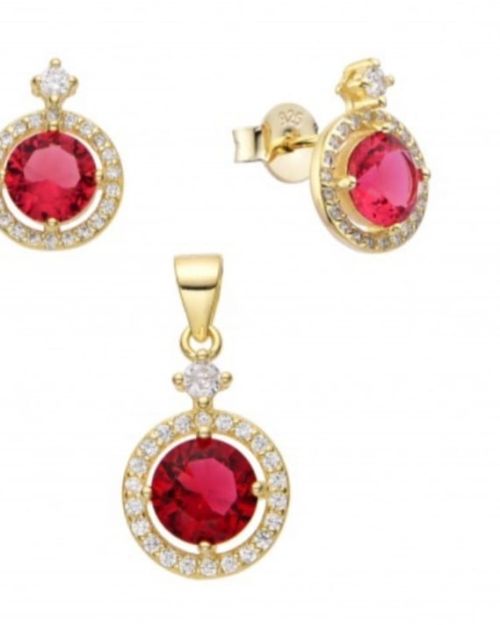 Conjunto aros más dije GOLD cubic rojo