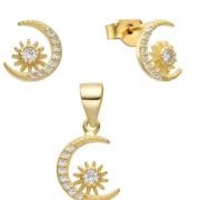 Conjunto luna dije más aros-PLATA CON BAÑO DORADO