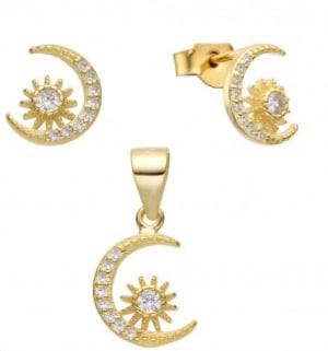Conjunto luna dije más aros-PLATA CON BAÑO DORADO