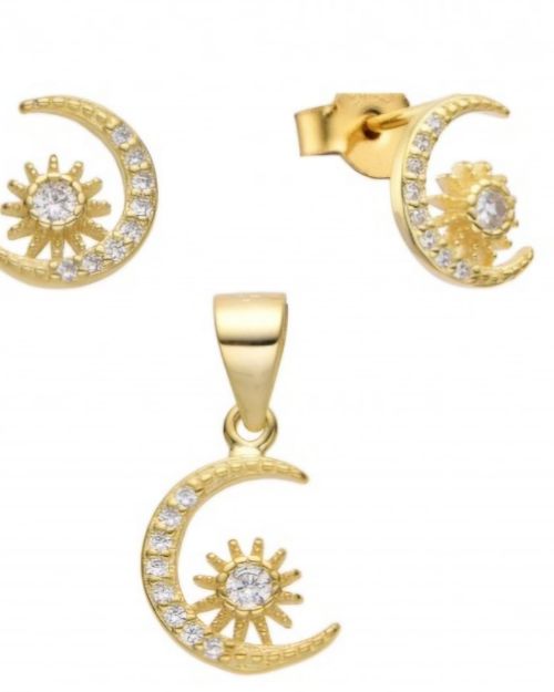 Conjunto luna dije más aros-PLATA CON BAÑO DORADO