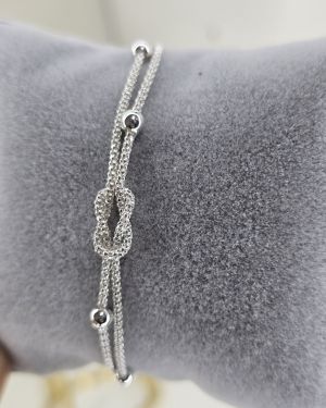 Pulsera doble Plata italiana con bolitas y nudo