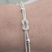 Pulsera doble Plata italiana con bolitas y nudo