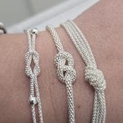 Pulsera doble Plata italiana con bolitas y nudo