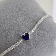 Pulsera tenis brillo con dije corazón azul Plata 925