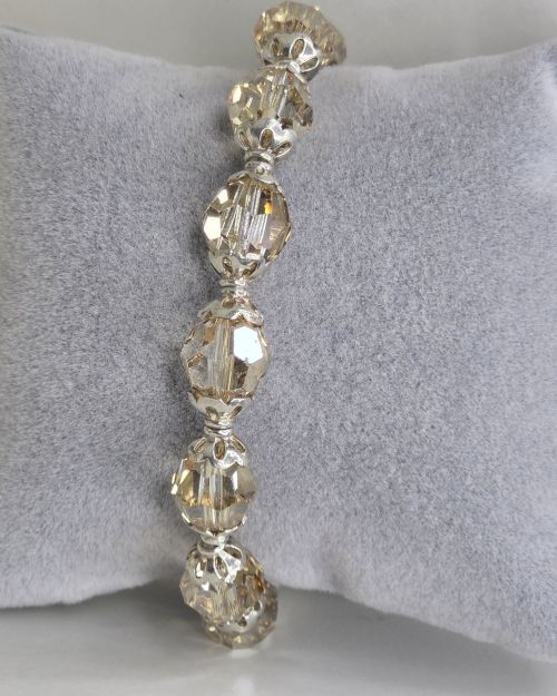 Pulsera plata con cierre marinero y cristales autenticos color maiz