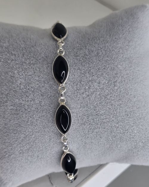 Pulsera piedra natural oval negra de Plata 925