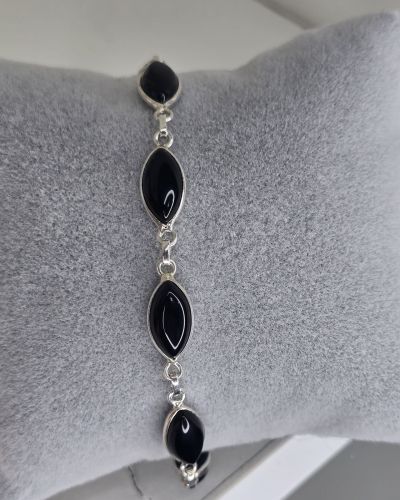 Pulsera piedra natural oval negra de Plata 925