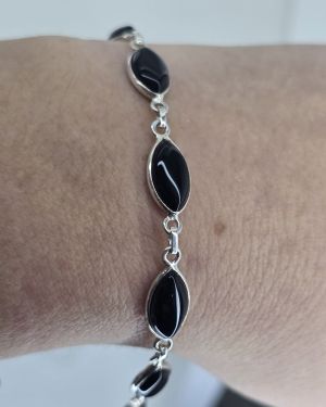 Pulsera piedra natural oval negra de Plata 925